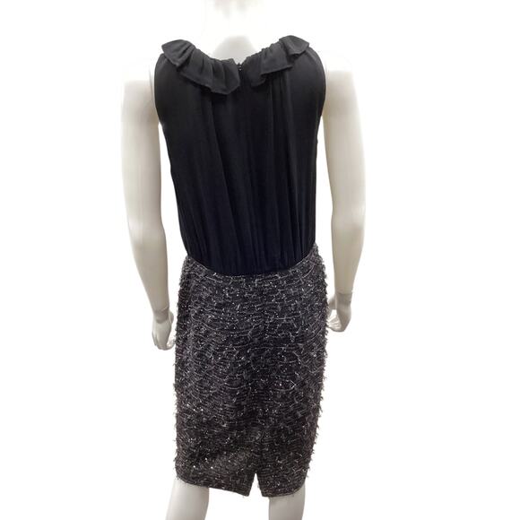 St.John Women’s Dress SZ 8 Silk/ Boucle Fine Knit Bottom Sleeveless Black Silver - Picture 4 of 6